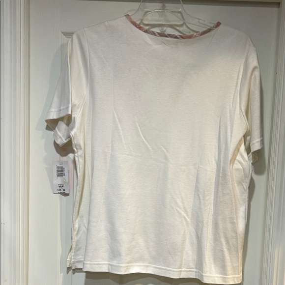 NWT BonWorth Women's Cream Embroidered Floral & Butterfly Tee - Picture 12 of 12